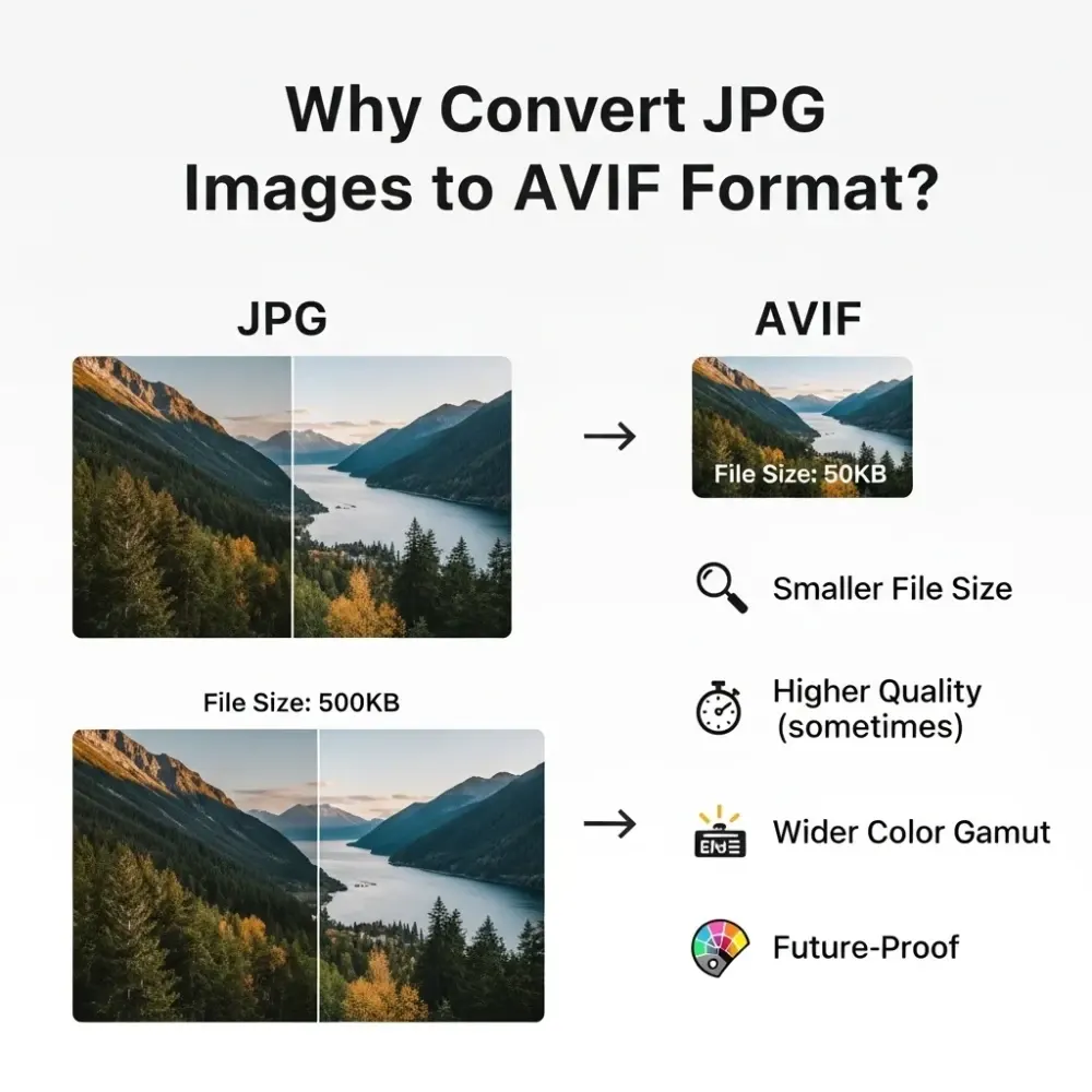 Convert multiple JPG images to AVIF format quickly and easily with a JPG to AVIF bulk converter