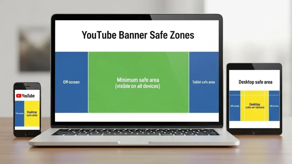 YouTube banner safe zone diagram showing 1546x423 center area within 2560x1440 dimensions