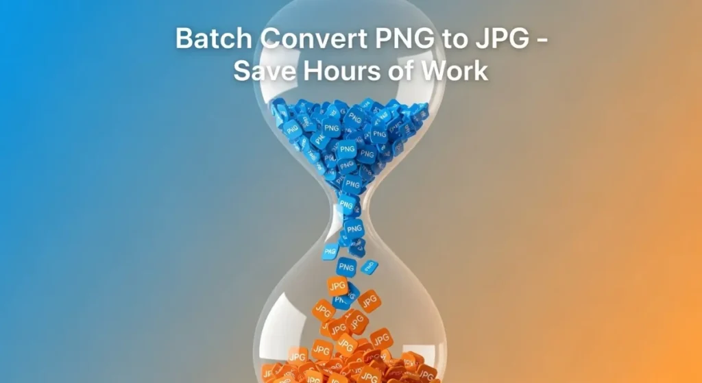 Batch convert PNG to JPG showing multiple files converting simultaneously in hourglass visualization
